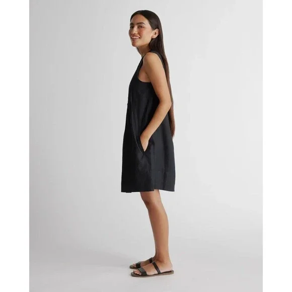 Quince 100% European Linen Swing Dress Black Large NWT Minimalist Quiet Luxury - Picture 3 of 9